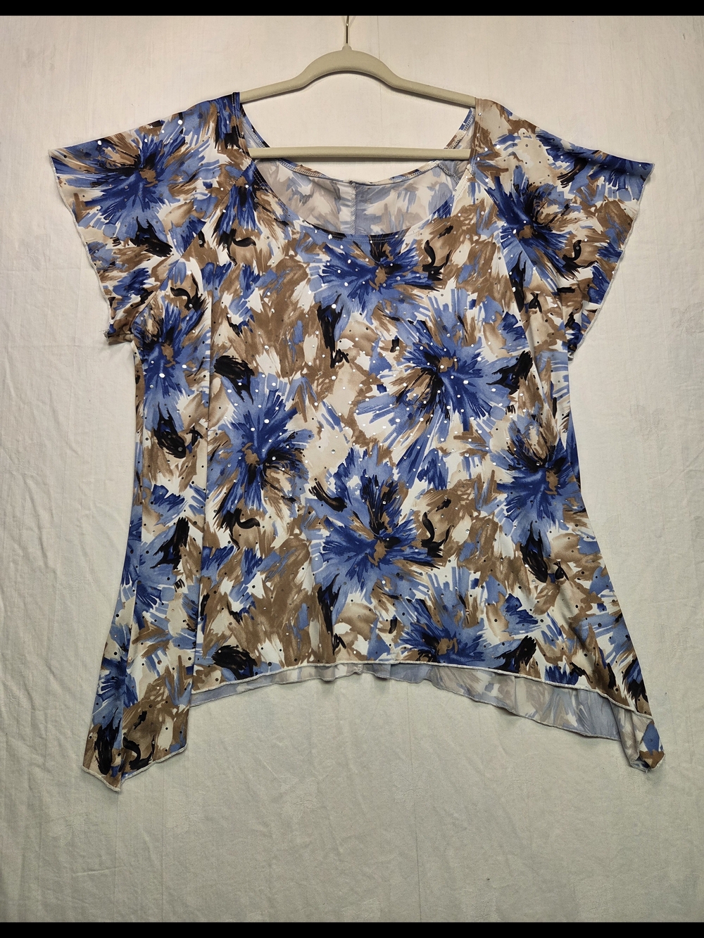 Casual Blue Floral Short Sleeve Tunic - Women's Relaxed Fit